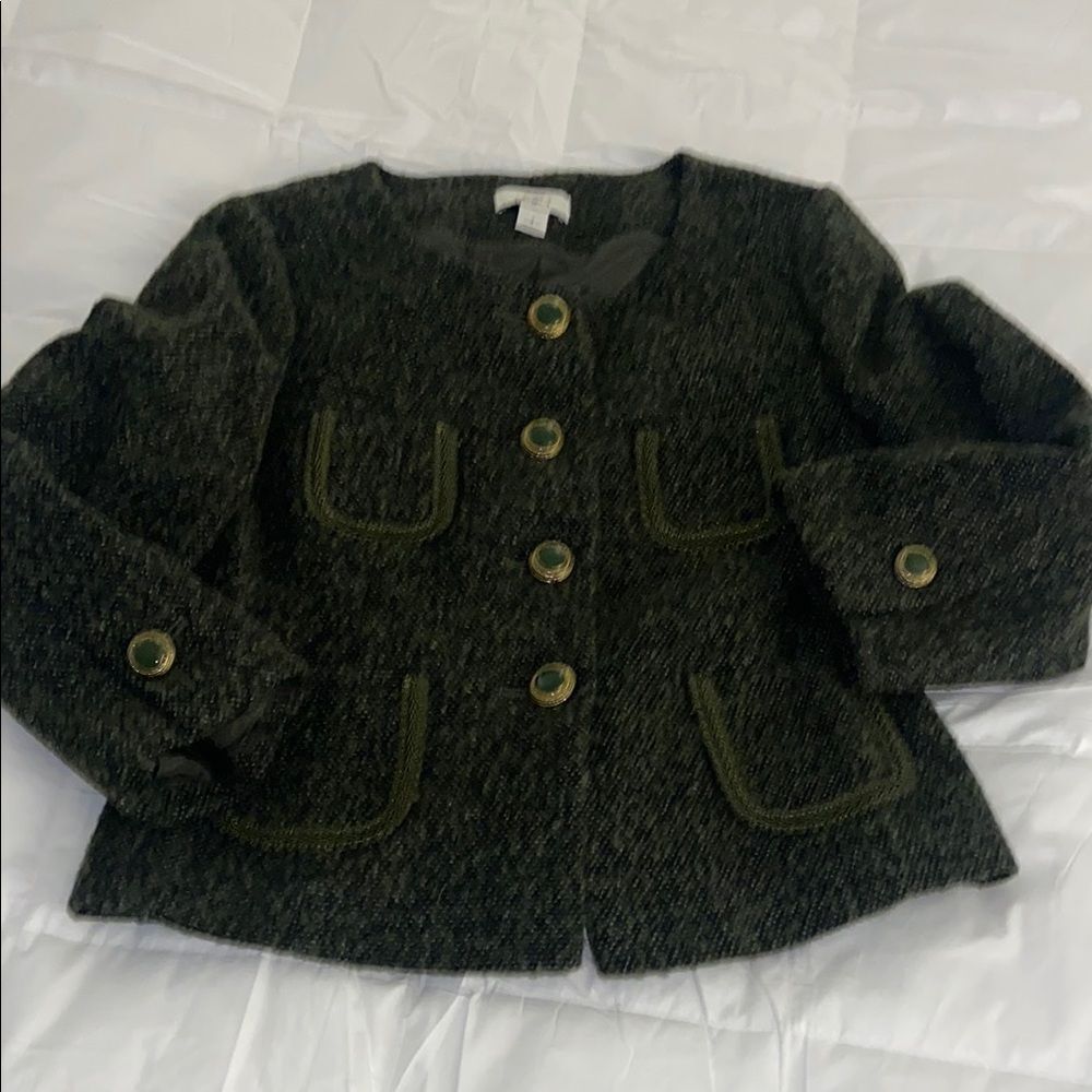 LOFT Dark Gray Blazer with Green Accents